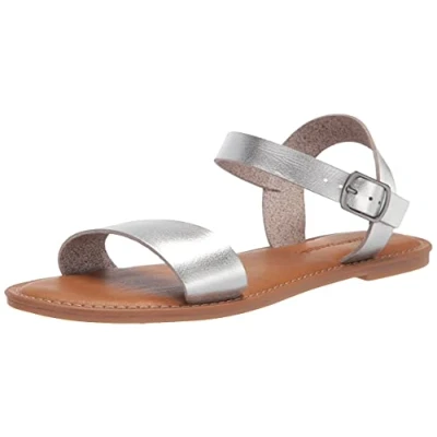 Abbildung von Amazon Essentials Damen Sandale mit Zwei Riemen und Schnalle, Silber, 41 EU