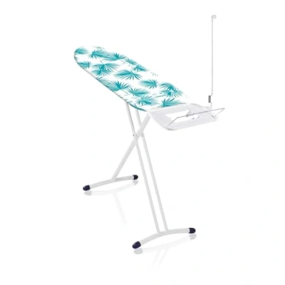 Abbildung von Leifheit Bügelbrett AirBoard Express M Solid, für Dampfstationen, Bügeltisch mit Baumwoll Spezialbezug bessere Dampfverteilung, Dampfbügelbrett, ultraleichte Bügelfläche, Bezug Palmen Muster