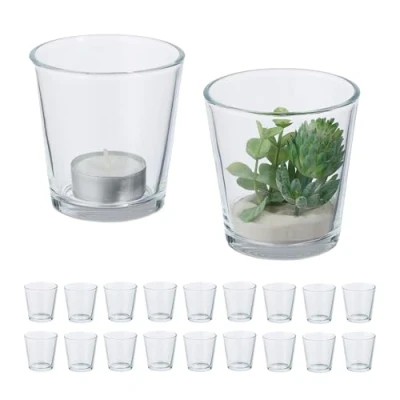 Abbildung von Relaxdays Teelichtgläser, 20er Set, Teelichthalter Glas, Tischdeko, H x D: 7,5 cm, Kerzengläser, transparent
