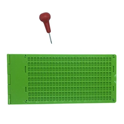 Abbildung von Brailletafel 9 Zeilen 28 Zeichen pro Zeil Braille Schreibtafel mit Griffel 2 stücke (Grün)
