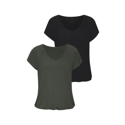 Abbildung von Lascana 2 PACK Tshirt basic, Damen, Größe: 36/38, Graugrün schwarz