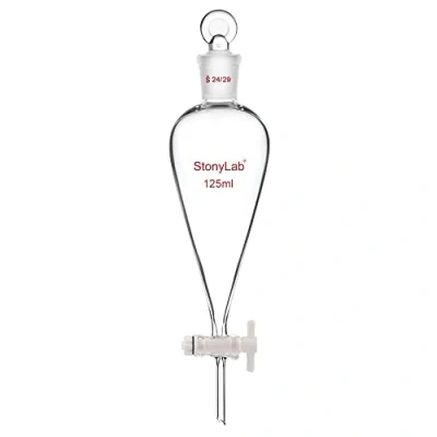 Abbildung von stonylab Glas Absperrhahn Scheidetrichter 125ml, Separatory Funnel in Borosilikatglas Schwerwandig Konisch Birnenform Labor Trichter Mit 24/29 Gelenk