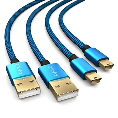Abbildung von PAXO 2 x 4m Ladekabel für PS3 Controller, USB auf Mini Kabel lang, geflochtene (braided), vergoldet, blau/schwarz