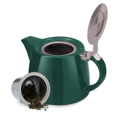 Abbildung von VAHDAM, Teekanne Aus Porzellan Dunkelgrün (500 Ml) Handgefertigte Mit Teesieb Blühende Und Lose Blatt Teezubereiter Set Geschenke Tee Geschenkset Für Teeliebhaber