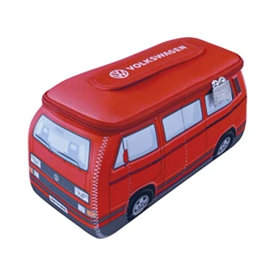 Abbildung von BRISA VW Collection Volkswagen Neopren Universal Schmink Kosmetik Kultur Reise Apotheke Tasche Beutel im T3 Bulli Bus Design (Rot/Groß)