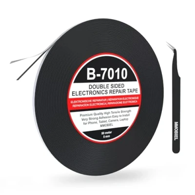 Abbildung von MMOBIEL 5 mm doppelseitiges Klebeband stark klebend Tape 50 m Rolle (Schwarz) für Smartphone Tablet Reparatur