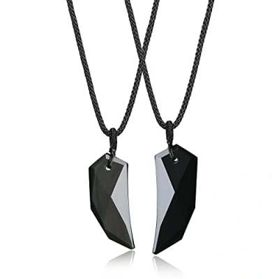Abbildung von COAI Geschenkideen Glückskette Spitzer Anhänger aus Obsidian Amulett Halskette für Partner