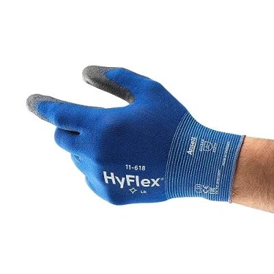 Abbildung von Ansell HyFlex 11 618 Arbeitshandschuhe aus Nylon, extra dünn, Mechaniker Handschuh, Mehrzweck, Herren Arbeitskleidung, strapazierfähig, blau, Größe 10 (1 Paar)