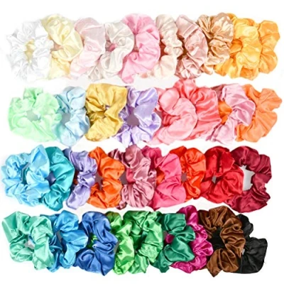 Abbildung von BUYGOO 36 Farbe Seidensatin Haargummis für Mädchen Frauen Damen, Starkes elastisches Haarbänder Pferdeschwanz Halter, Bunte Haarschmuck Seile Scrunchie, einfarbig Traceless