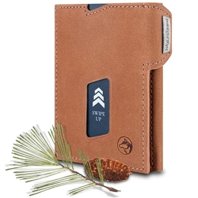 Abbildung von Wolfstrøm Slim Wallet mit Münzfach &#039;Ludvig&#039; I 7+1 Karten Mini Geldbörse Herren klein, RFID Blocker Damen Portemonnaie klein Credit Card Holder Geldbeutel Vintage Whiskey