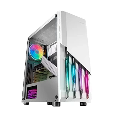 Abbildung von MarsGaming MC X2 Weiß, PC Gaming ATX Gehäuse, FRGB Stahlfront, 2 Lüfter 12cm FRGB, Volles Seitenfenster