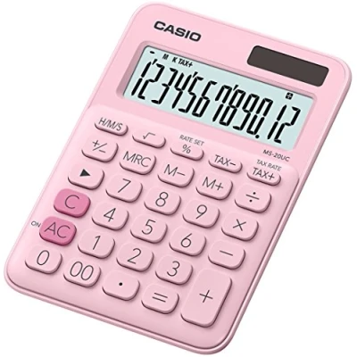 Abbildung von CASIO Tischrechner MS 20UC PK, 12 stellig, in Trendfarben, Steuerberechnung, Zeitumrechnung, Solar /Batteriebetrieb, 2.3 x 10.5 14.95 cm