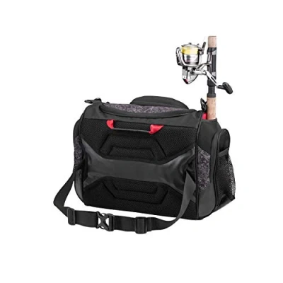 Abbildung von Rapala Unisex Adult Angeltasche Urban Messenger Bag 20L Angelkoffer Mehrere Fächer und Haken für Angelzubehör 2 Rutenhalter Belüftete Rückseite Tasche, Tarnfarben Schwarz, Einzigartig
