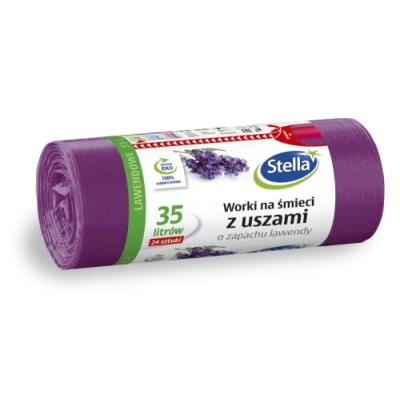 Abbildung von STELLA 023561 Müllbeutel mit Henkeln 35 l Stark 24 Stück Lavendelduft Müllsack Mülltüte Abfallsäcke für Den Hausmüll Büro aus LDPE Folie Hergestellt Farbe: Lavendel/Violette