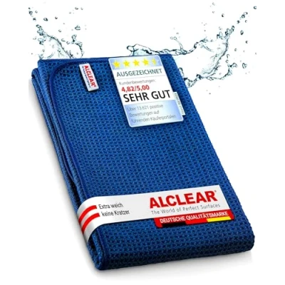 Abbildung von ALCLEAR Auto Microfasertuch Trockenwunder für Autopflege, Autolack, Motorrad, Küche u. Haushalt Microfaser Geschirrtuch weiches Trockentuch 60x40 cm blau