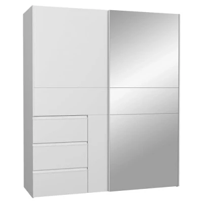Abbildung von FORTE WINN 2 Schrank, weißer Kleiderschrank mit Spiegeltür, Schlafzimmerschrank, Schwebetürenschrank Weiß Schubladen &amp; Spiegel, 170 cm breit x 200 hoch 61,2 tief