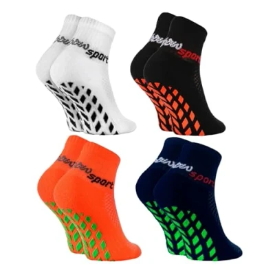 Abbildung von Rainbow Socks Jungen Mädchen Neon Sneaker Sport Stoppersocken 4 Paar Weiß Schwarz Orange Blaub Größen 24 29