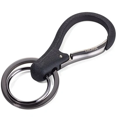 Abbildung von TROIKA KEY Organizer KR17 09/GM Schlüsselanhänger mit 2 Ringen Karabiner lackiert Schlüsselorganisation glänzend schwarz/gunmetal grau das ORIGINAL von