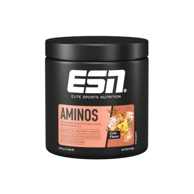 Abbildung von ESN AMINOS, Cola, 400 g, feines Amino Pulver mit essentiellen Aminosäuren &amp; Astragin, 3,2 g Leucin pro Portion, ideale Löslichkeit, vegan, geprüfte Qualität made in Germany