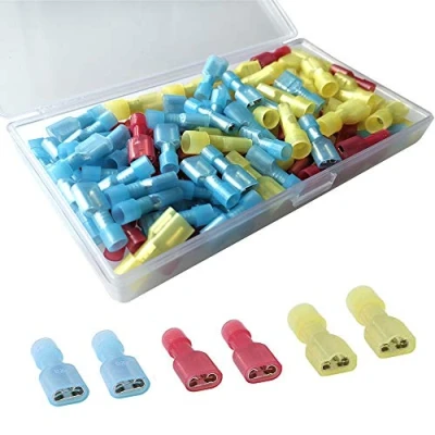 Abbildung von Gebildet 110pcs 6.3x 0.8mm Kabelverbinder,Vollisolierte Weibliche Spaten Nylon Schnelltrennkupplung Elektrische Crimp Kaltgepresste Klemmen Sortiment
