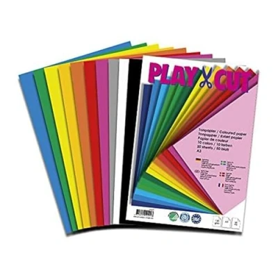 Abbildung von PLAY CUT Tonpapier A3 (130g/m2) 50 Bogen Din Papier zum Basteln Drucken Dickes Bedruckbares Bastelpapier Set und Druckerpapier Premium Tonzeichenpapier &amp; Craft Paper