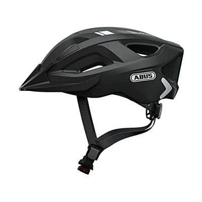 Abbildung von ABUS Stadthelm Aduro 2.0 Allround Fahrradhelm mit Licht in sportivem Design für den Stadtverkehr Damen und Herren Schwarz Streifen, Größe L