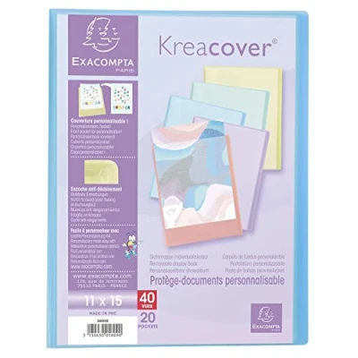 Abbildung von Exacompta 5809E Premium Sichtmappe Kreacover Pastell aus Kunststoff 11 x 15cm mit 20 Klarsichthüllen, 40 Sichten, perfekt für die Schule und das Büro Aktenhülle, Prospekthülle, 1 Stück Zufallsfarbe