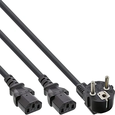 Abbildung von InLine 16657F Netz Y Kabel, 1x Schutzkontaktstecker zu 2x Kaltgerätestecker, 5m