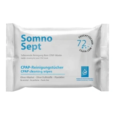 Abbildung von SomnoSept CPAP Reinigungstücher 72 Stück Schnelle Reinigung von Maske für guten Maskensitz weiche Tücher aus 100% Viskose geruchsneutral dermatologisch getestet