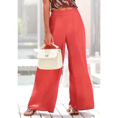 Abbildung von LASCANA Webhose, aus leichter Satinqualität, weite Palazzohose mit Taschen, Stoffhose
