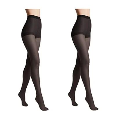 Abbildung von Conte elegant 2er Pack langlebige Damenstrumpfhose Halbmatt SOLO 20 DEN Damen Feinstrumpfhose Strumpfhose mit markiertem Höschenteil Einfarbig Farbe Schwarz Größe 5