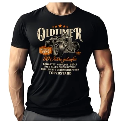Abbildung von Herren T Shirt zum 50. Geburtstag: Oldtimer Modell 1975 50 Jahre gelaufen in Topzustand