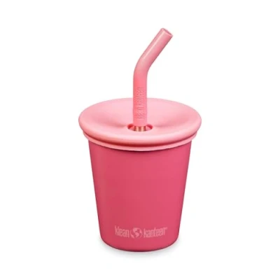Abbildung von Klean Kanteen Kid Cup Edelstahlbecher mit Strohhalmdeckel, 284 ml, Rot