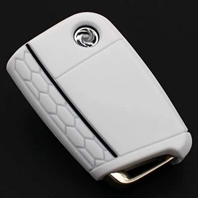 Abbildung von Schlüssel Hülle VB für 3 Tasten Auto Silikon Cover Schlüsselhülle Etui Schutzhülle (Weiß Schwarz)