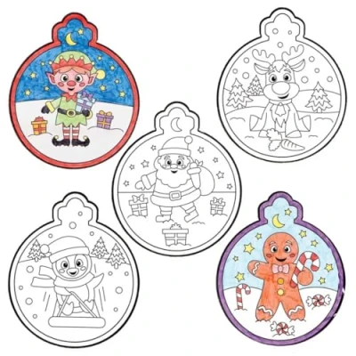 Abbildung von Baker Ross FC178 Weihnachts Fensterdekoration zum Ausmalen 12er Pack, Festliches Bastelset für Kinder, Weihnachtsdekoration Selbermachen