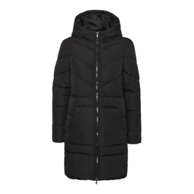 Abbildung von Noisy May Damen Lange Puffer Jacke Warmer Stepp Wintermantel mit Kapuze Wattierter Blouson NMDALCON, Farben:Schwarz, Größe:34