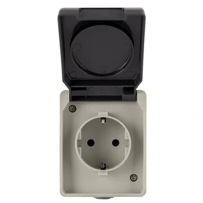 Abbildung von REV AquaBase 1 fach Steckdose Feuchtraum, spritzwassergeschützt IP54 zweipolig, bis 2,5mm², 230V , 50Hz, 16A,Aufputz, grau