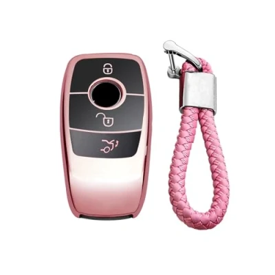 Abbildung von M.JVisun TPU Weich Autoschlüssel Fall für Mercedes Benz 2019 2022 A Klasse C G 2017 E 2018 2021 S Silikon Schlüssel Hülle Glänzend Rosa Flechten Schlüsselbund