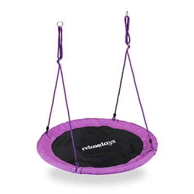 Abbildung von Relaxdays Unisex Erwachsene, lila Nestschaukel, Outdoor Schaukel für Kinder &amp; Ø 110 cm, bis 100 kg, rund, Tellerschaukel, H x D: ca. 5 Violett