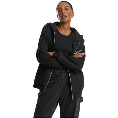 Abbildung von Urban Classics Damen Kapuzenpullover Ladies Fluffy Zip Hoody, Flauschiger mit Reißverschluss für Frauen, Loose Fit