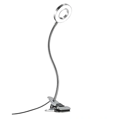 Abbildung von EYOCEAN LED Leselampe, dimmbare Klemmleuchte für Bettkopfteil, Schlafzimmer, Büro, 3 Modi &amp; 10 Dimmstufen, flexibles Klemmlicht,Inklusive CE Adapter, 7W, Silber