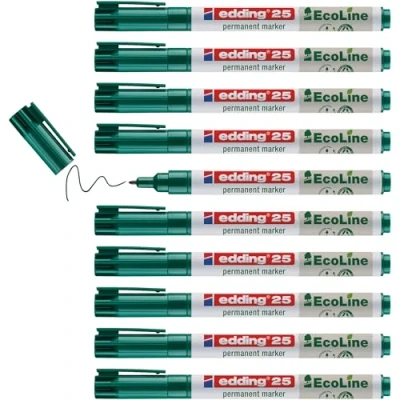 Abbildung von edding 25 Ecoline Permanentmarker grün 10 Stifte Rund Spitze 1 mm schnell trocknender Permanent Marker wasserfest, wischfest für Karton, Kunststoff, Holz, Metall Universalmarker