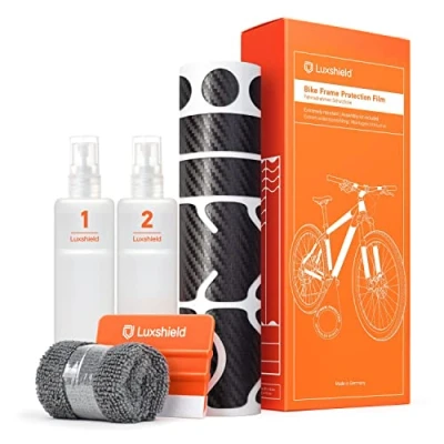 Abbildung von Luxshield Fahrrad Lackschutzfolie für Mountainbike, BMX, Rennrad, Trekkingrad etc. 21 teiliges Rahmen Set gegen Steinschlag Carbon Optik &amp; selbstklebend