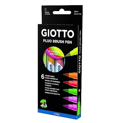 Abbildung von Giotto Turbo Soft Brush, Fasermaler mit weicher Pinselspitze, wasserlöslich, 6 sortierte Fluofarben