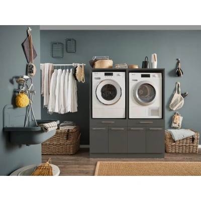 Abbildung von LAUNDREEZY 2x Waschmaschinenschrank, Anthrazit Waschmaschinen Überbauschrank TÜV zertifiziert mit viel Stauraum 135 x 162 67,5 cm (B/H/T)
