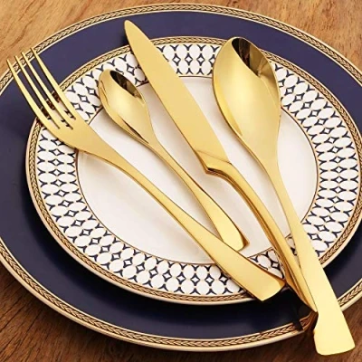 Abbildung von LEKOCH Besteck set gold Hochglanz18/10 Edelstahl Vergoldetes 4 teilig 1 person
