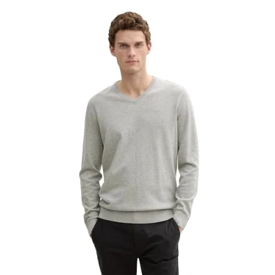 Abbildung von TOM Tailor Basic V NECK Strickpullover, Herren, Größe: 3XL, Light soft grey melange