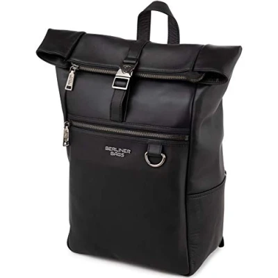 Abbildung von Berliner Bags Premium Business Rucksack Harlem aus Leder mit 15 Zoll Laptopfach, wasserdicht für Herren und Damen Schwarz