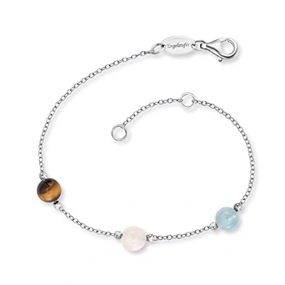 Abbildung von Engelsrufer Damen Armband aus Sterling Silber und drei Kraftsteine Tigerauge, Rosenquarz, Blauer Achat, Karabinerverschluss, in zwei Längen verstellbar, nickelfrei, ERB LILGEM 3ST 01