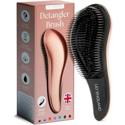 Abbildung von Haarbürste ohne Ziepen Die Perfekte Detangler Bürste für Locken, Glattes, Dickes, Dünnes Haar Kinder und Damen Lily England Entwirrbürste Lange Haare Kurze (Roségold)